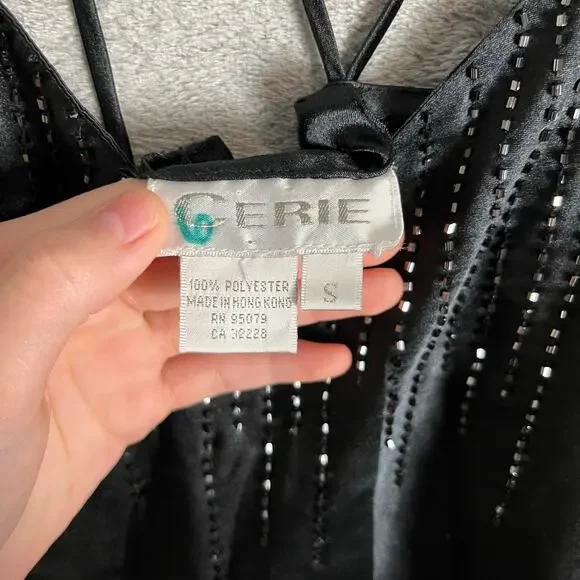 Vintage Y2K Black Beaded Slip Dress Evening Grunge Goth Glam Size Small - Picture 3 of 5